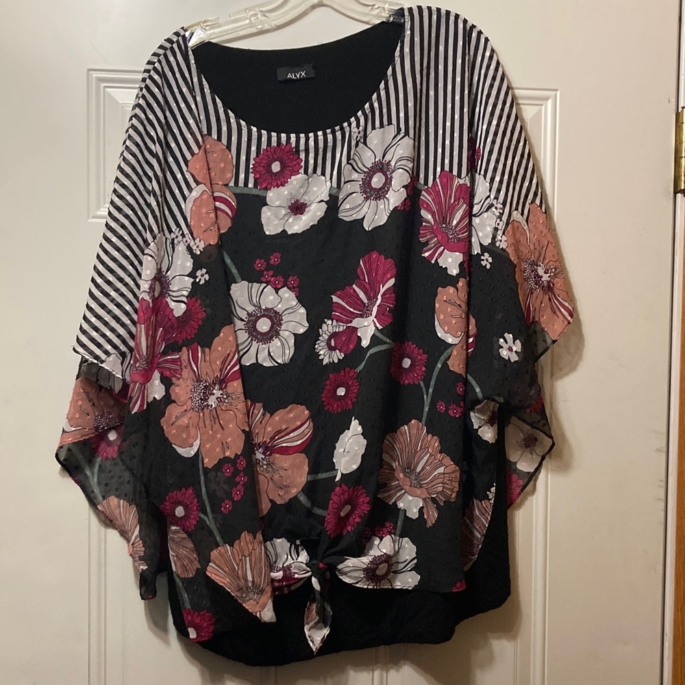 Alyx Black Floral Striped Blouse 2X